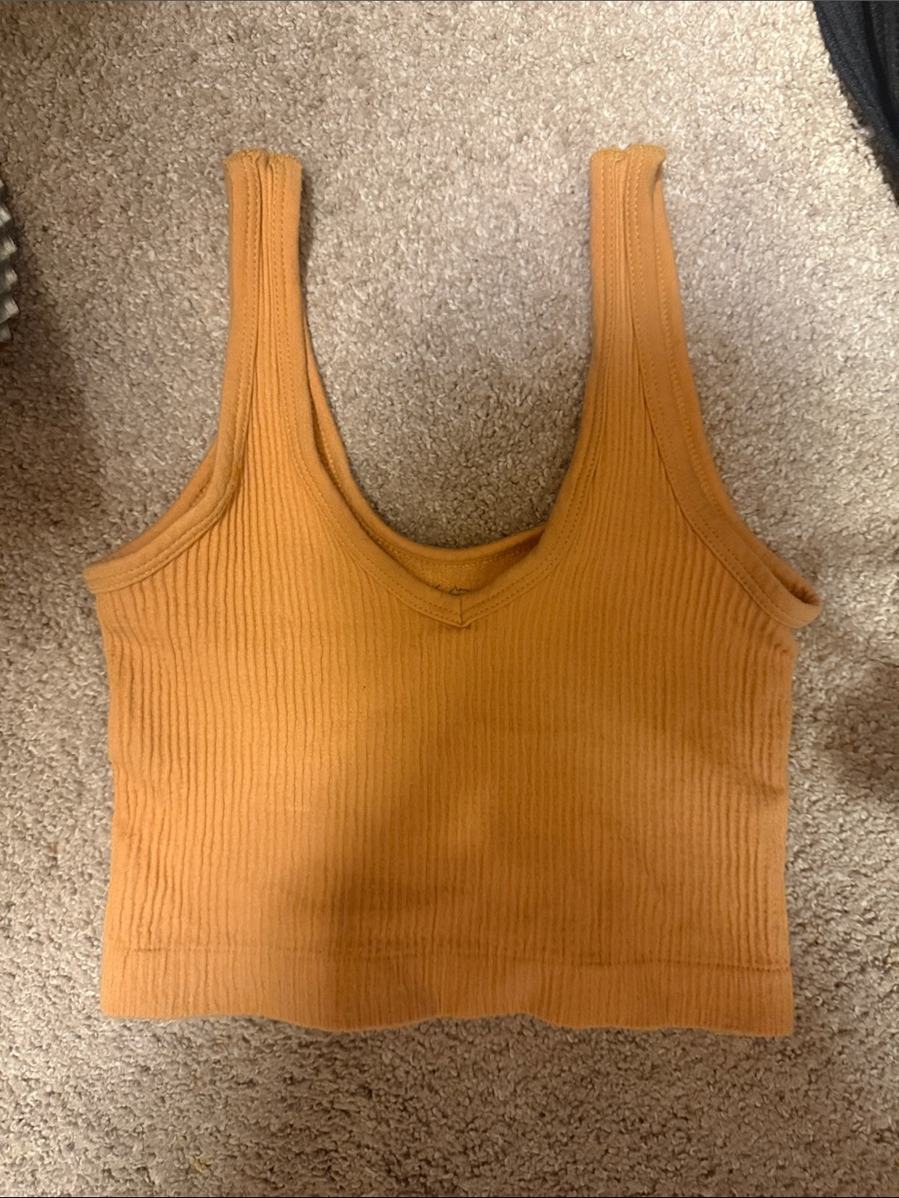 Urban Outfitters Ribbed Cropped Tank Top - Mustard Yellow